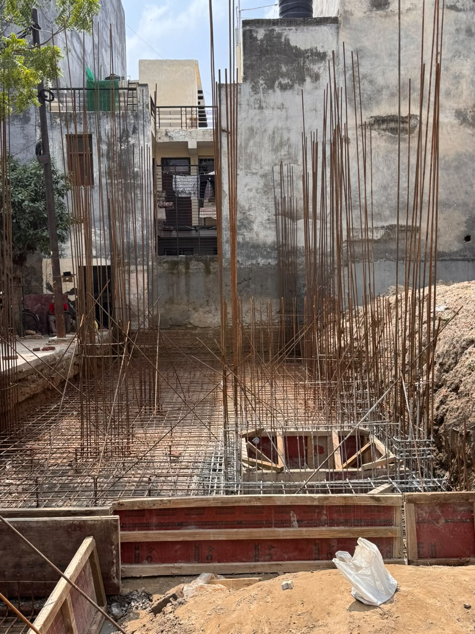 Column starters and foundation reinforcement rising at our Sector 15 Noida site