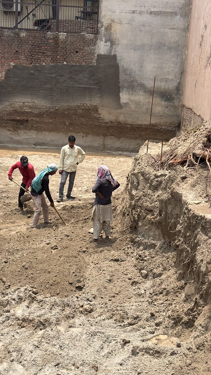 Cast footings with column rebar cages at our Sector 44 Noida site